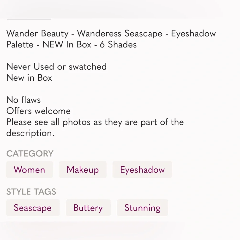 Wander Beauty - Wanderess Seascape - Eyeshadow Palette - NEW In Box - 6 Shades
